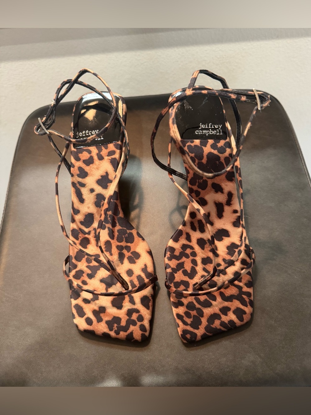 Jeffrey Campbell Leopard Lace-Up Sandals - Tan & Black